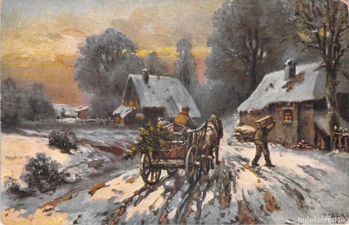 Postales: Postal de paisaje rural con carruaje en invierno