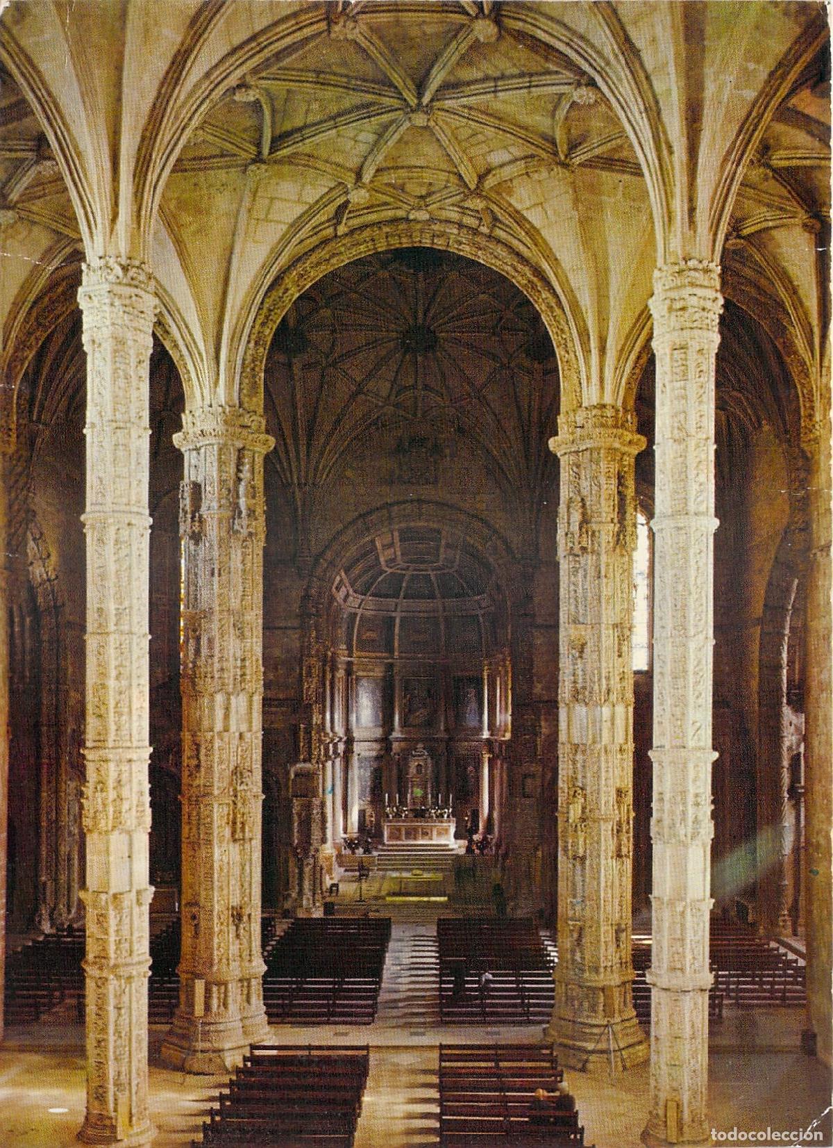 Postales: Postal del interior de la iglesia del Monasterio de los Jer&oacute;nimos en Lisboa