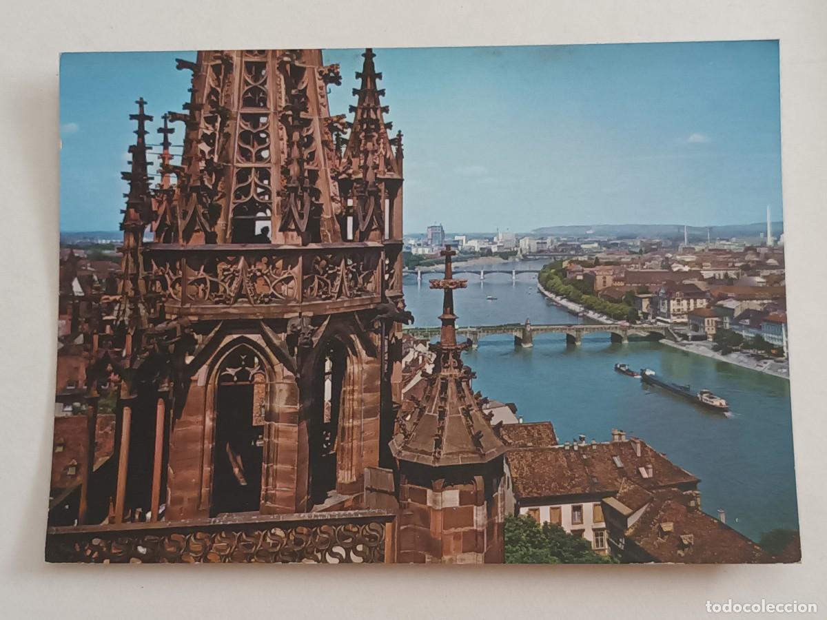Postales: BASILEA (SUIZA). TORRE DE LA CATEDRAL Y TRES PUENTES SOBRE EL RIO RIN