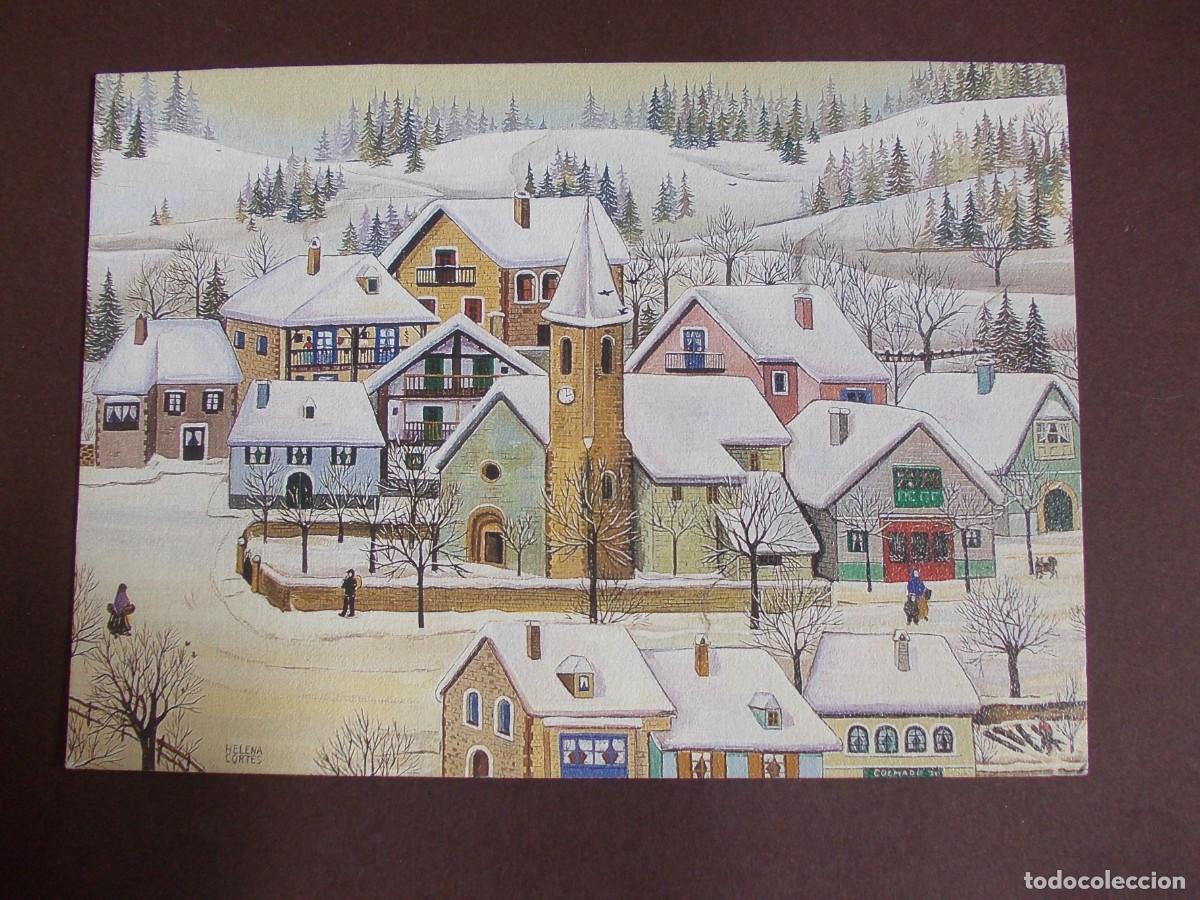 Postkarten: Postal Helena Cortes Die Naiven der Welt Spanien arte naif invierno pueblo nevado JD ALLG‑N‑0299