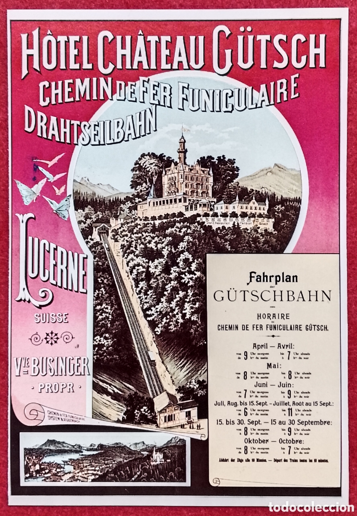 Postales: Postal n&deg;1131 Hotel Chateau G&uuml;tsch Lucerna Suiza Funicular G&uuml;tschbahn