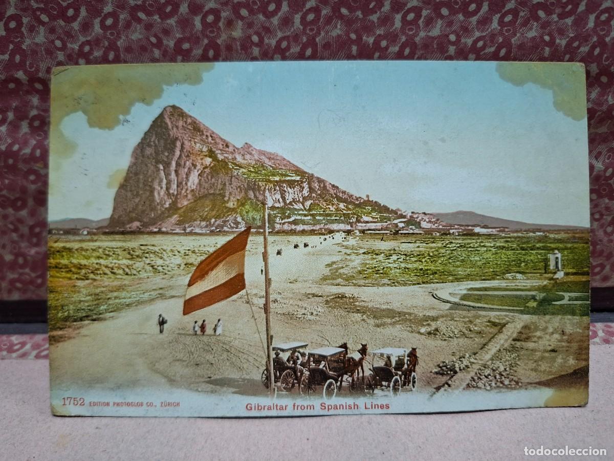 Postkarten: ANTIGUA POSTAL GIBRALTAR LA LINEA BANDERA DE ESPA&Ntilde;A CIRCULADA 1908