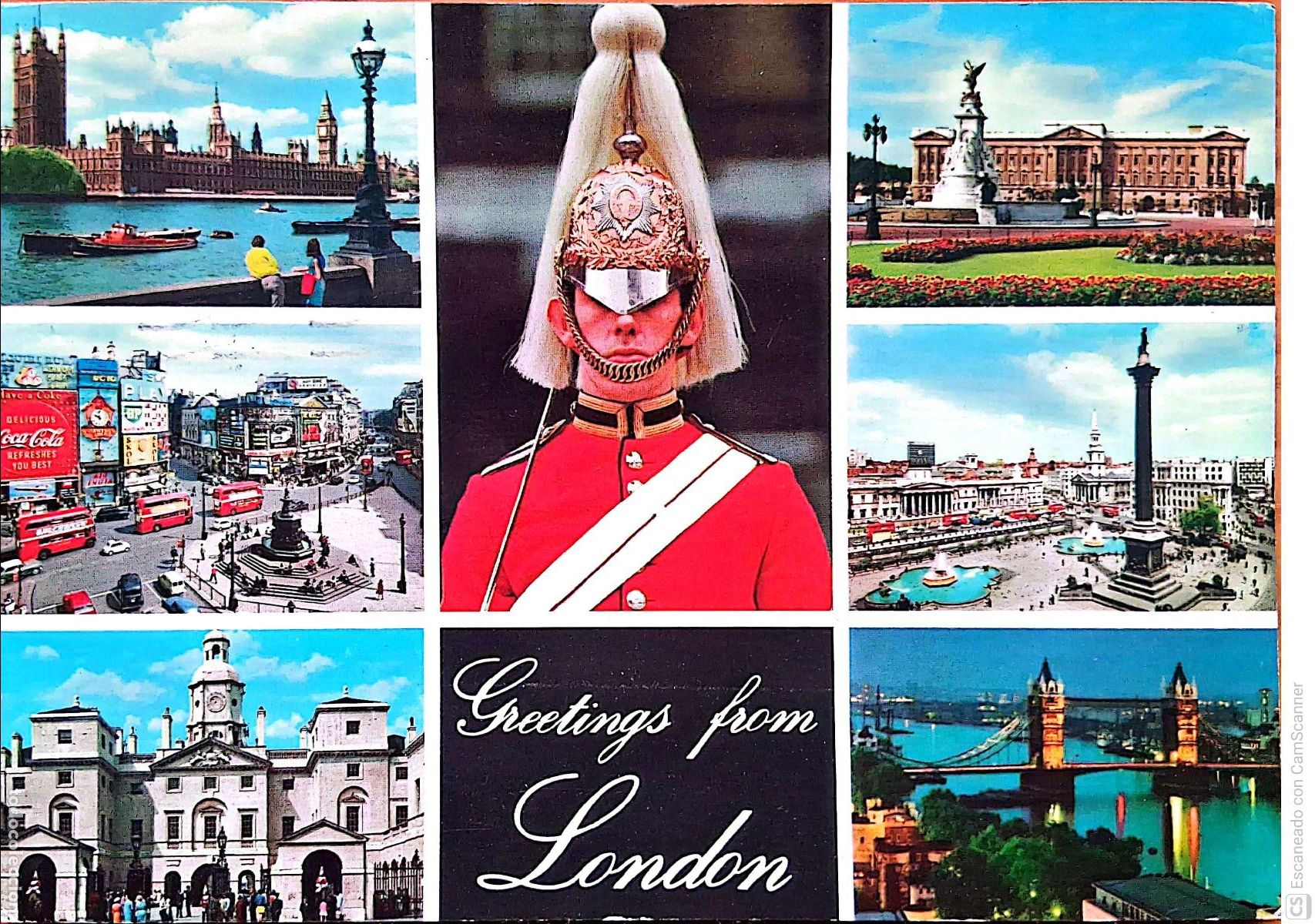 Postales: Londres. Vistas varias. Usada con sello. Color