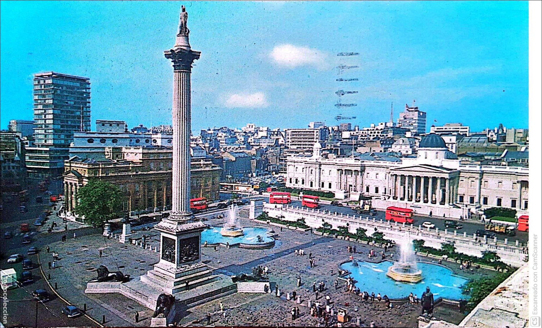 Postales: Londres. 1336 .Trafalgar Square. Usada con sello. Color