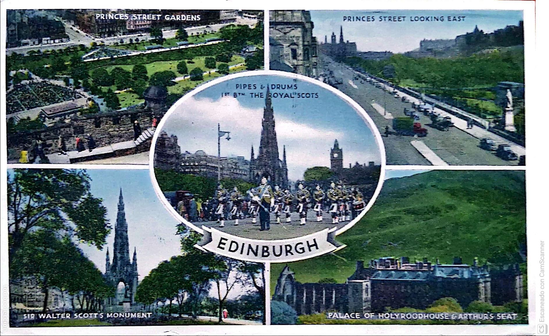 Postales: Edimburgo. Vistas varias. Usada con sello. Color