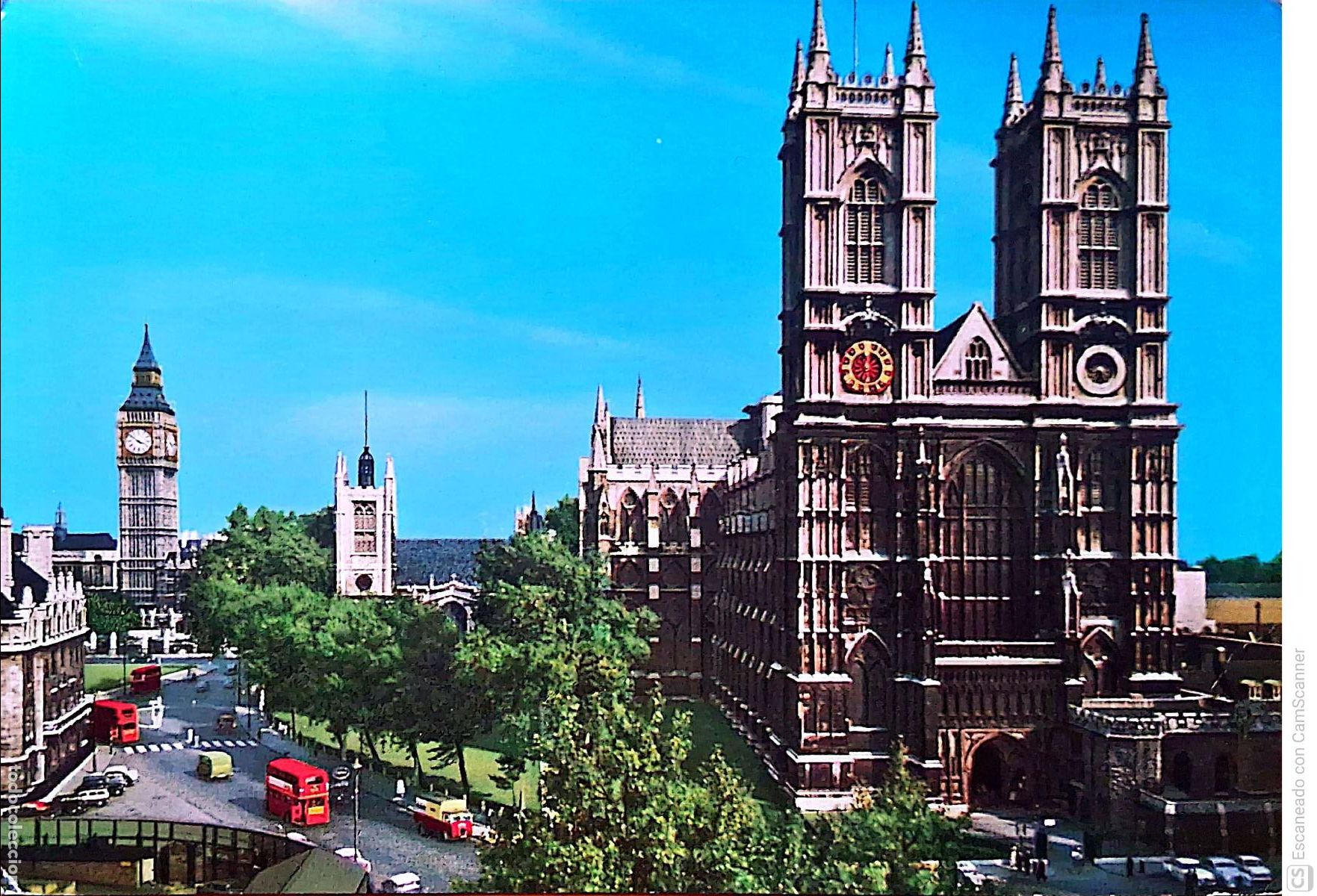 Postales: Londres. 2L20 Westminster abbey and Big Ben. Usada con sello. Color