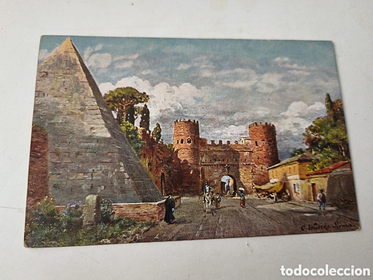 Postcards: Postal Roma. Puerta San Paolo y Piramide de Cestius.