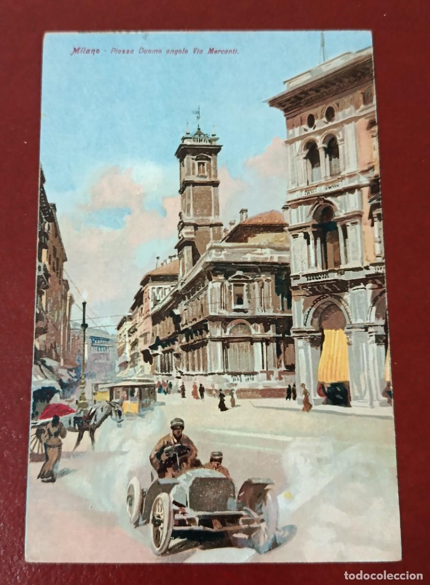 Postales: POSTAL COLOREADA LA PIAZZA DEL DUOMO ESQUINA VIA MERCANTI - MIL&Aacute;N - ITALIA PPIO 1900