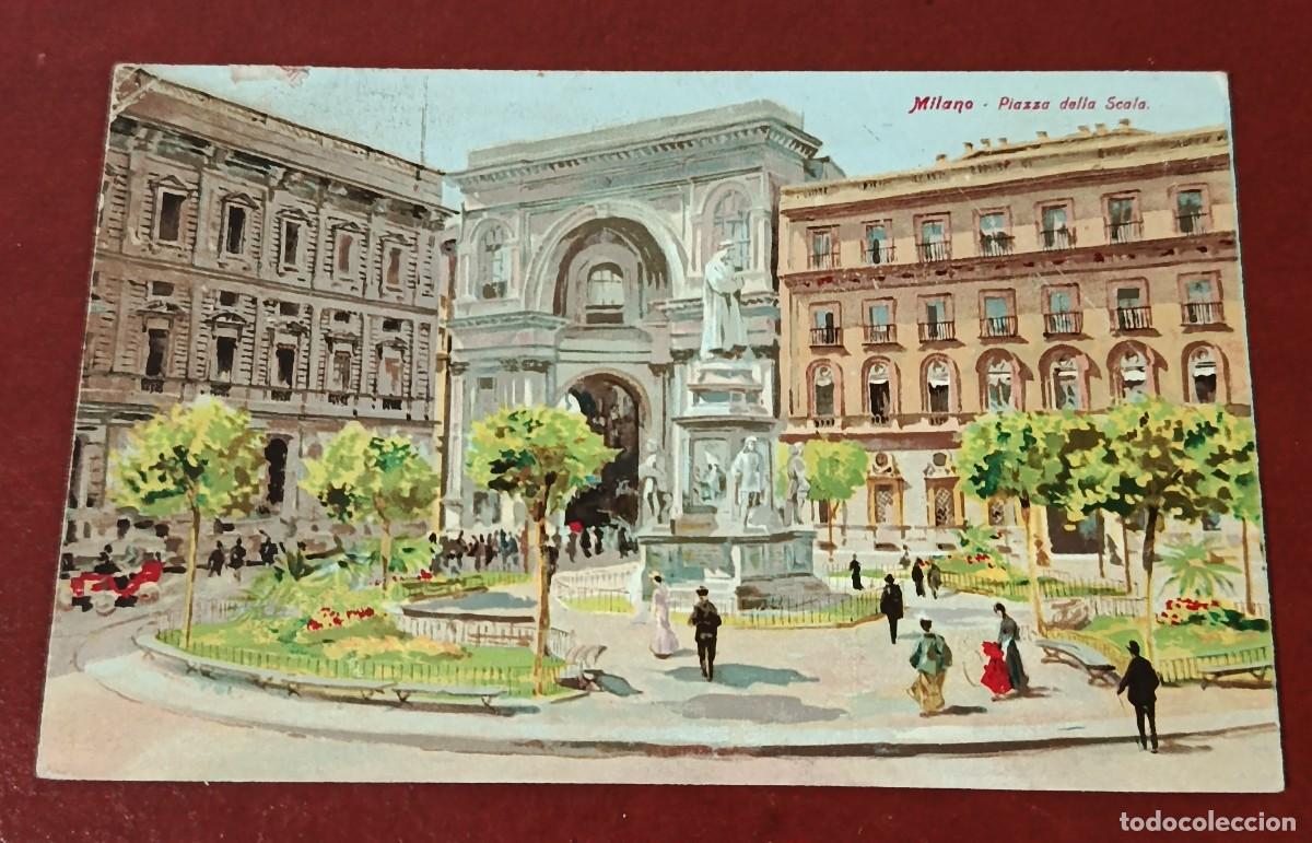 Postales: POSTAL COLOREADA DE LA PIAZZA DELLA SCALA - MILAN - ITALIA 1908