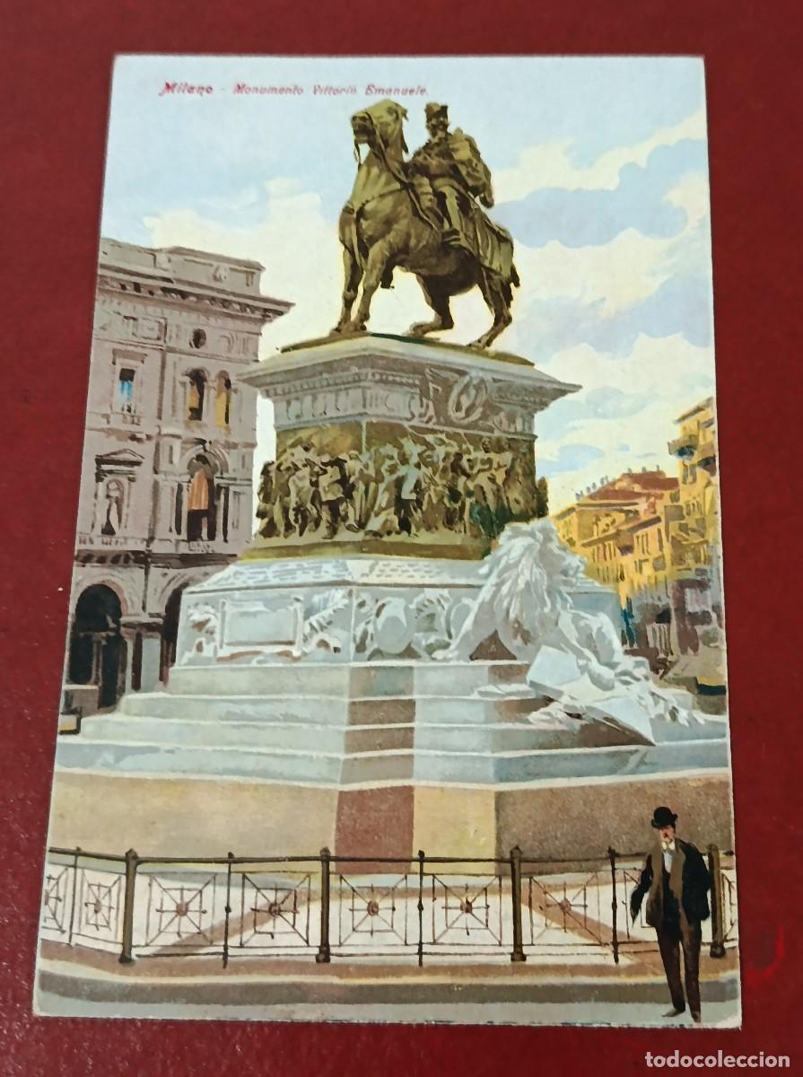 Postales: POSTAL COLOREADA MONUMENTO ECUESTRE - V&Iacute;CTOR MANUEL II - PIAZZA DEL DUOMO - MILAN - ITALIA
