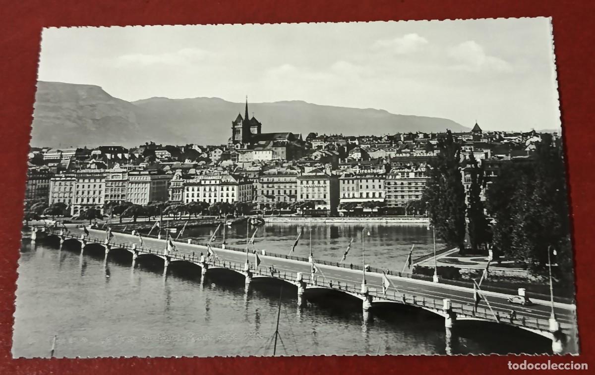 Postales: POS BLANCO Y NEGRO PUENTE DEL MONT BLANC Y CATEDRAL DE SAN PEDRO - GINEBRA - SUIZA