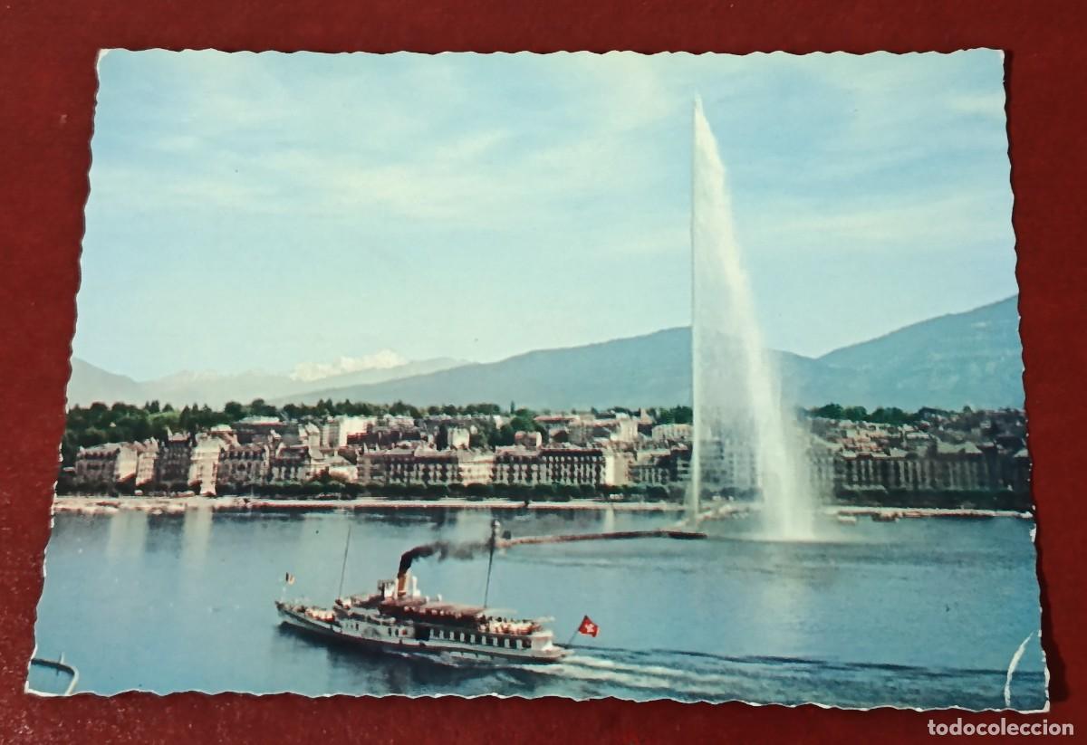 Postales: TARJETA POSTAL CHORRO DE AGUA JET D'EAU EN EL LAGO LEMAN - GINEBRA - SUIZA 1958