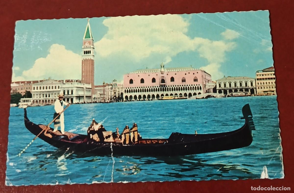 Postales: TARJETA POSTAL DE VENECIA - G&Oacute;NDOLA TRADICIONAL POR LAGUNA FRENTE PLAZA SAN MARCOS - ITALIA 1959