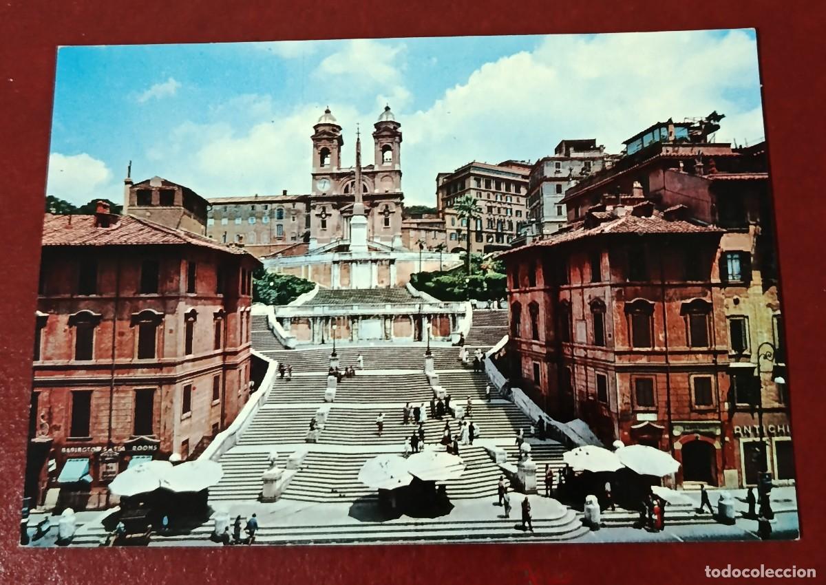 Postkarten: TARJETA POSTAL PLAZA DE ESPA&Ntilde;A - ESCALINATA A IGLESIA TRINIT&Agrave; DEI MONTI - ROMA - ITALIA