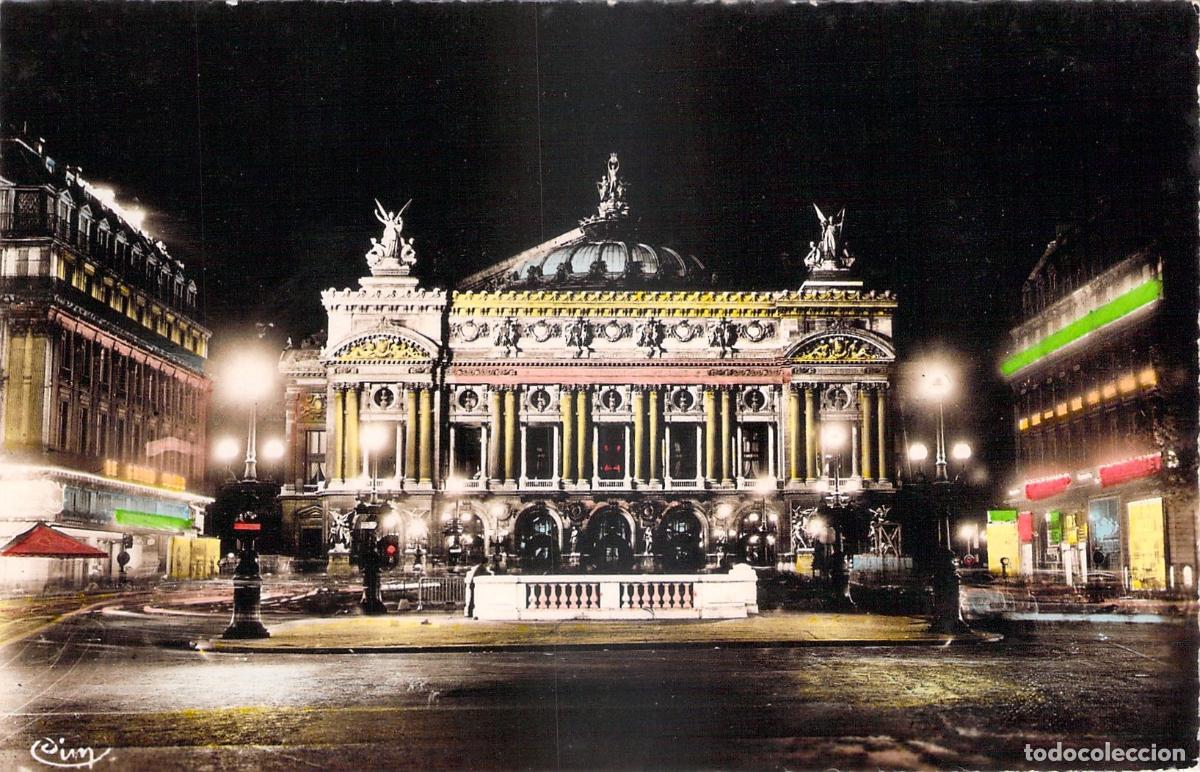 Postales: Postal de la &Oacute;pera Garnier de Par&iacute;s iluminada de noche