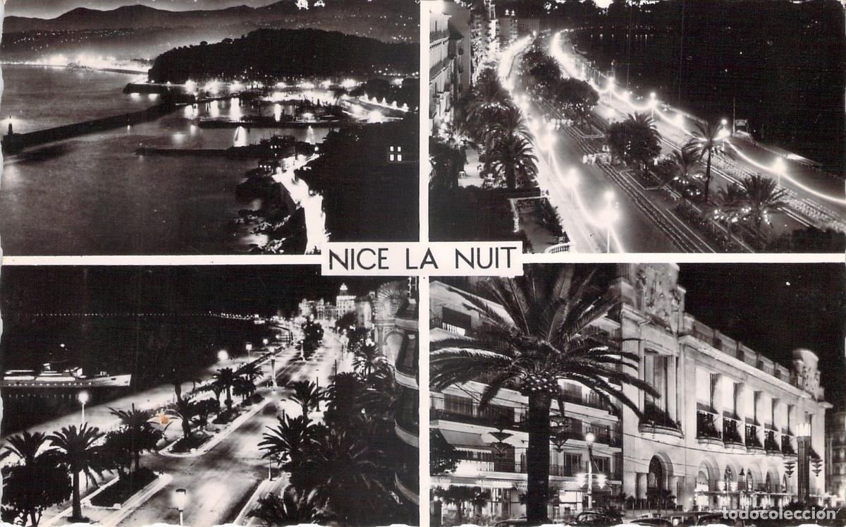 Postales: Postal de Niza de noche, Francia