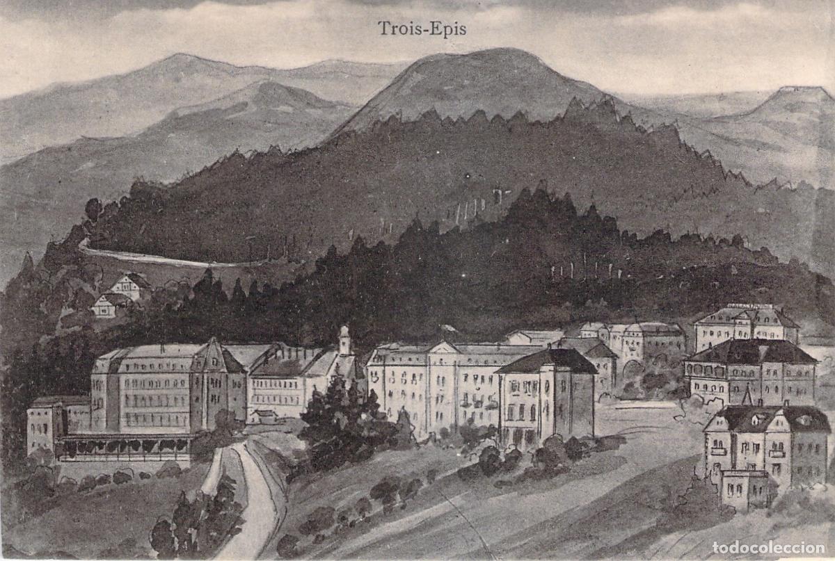Postales: Postal de Trois-Epis en Alsacia, Francia, con vista de monta&ntilde;a y edificios