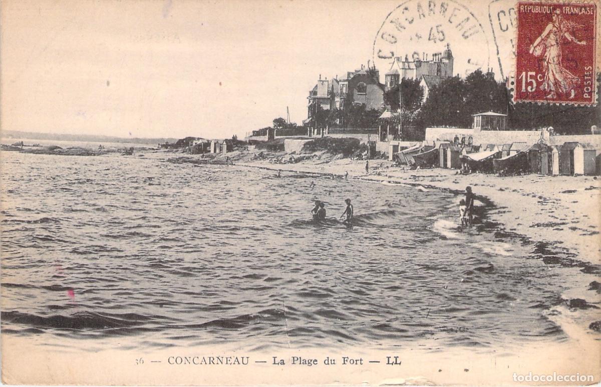 Postales: Postal de la Playa del Fuerte en Concarneau, Breta&ntilde;a, Francia