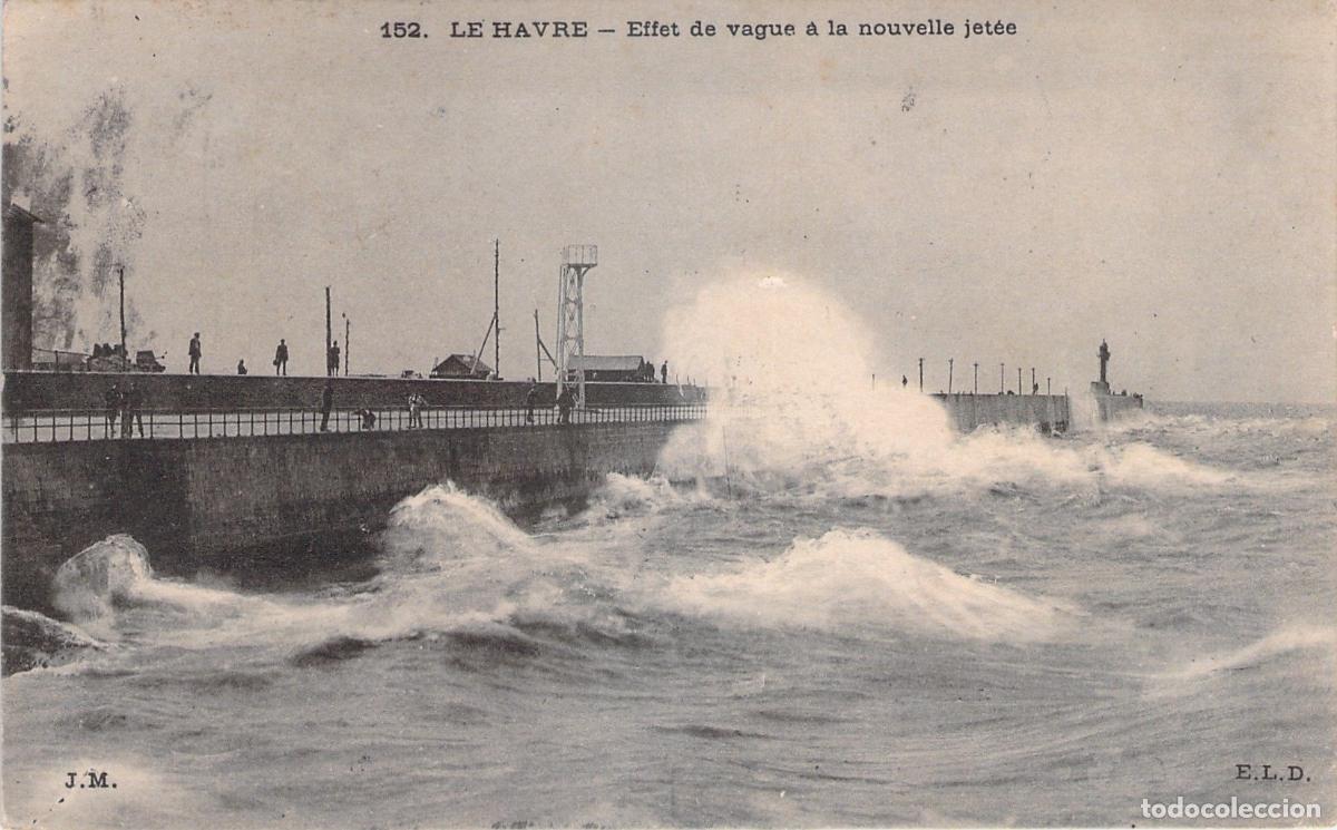 Postales: Postal de Le Havre con fuerte oleaje en el nuevo muelle