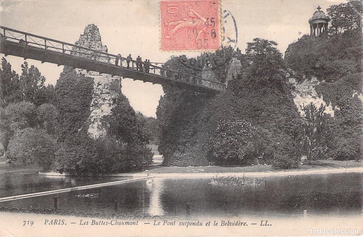 Postkarten: Postal de Par&iacute;s, Parc des Buttes-Chaumont, Puente colgante