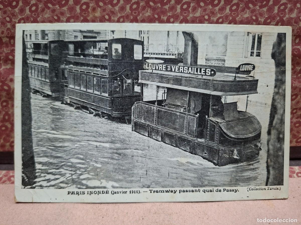 Postales: ANTIGUA POSTAL TRANVIA LOUVRE VERSAILLES FRANCIA INUNDACION 1910