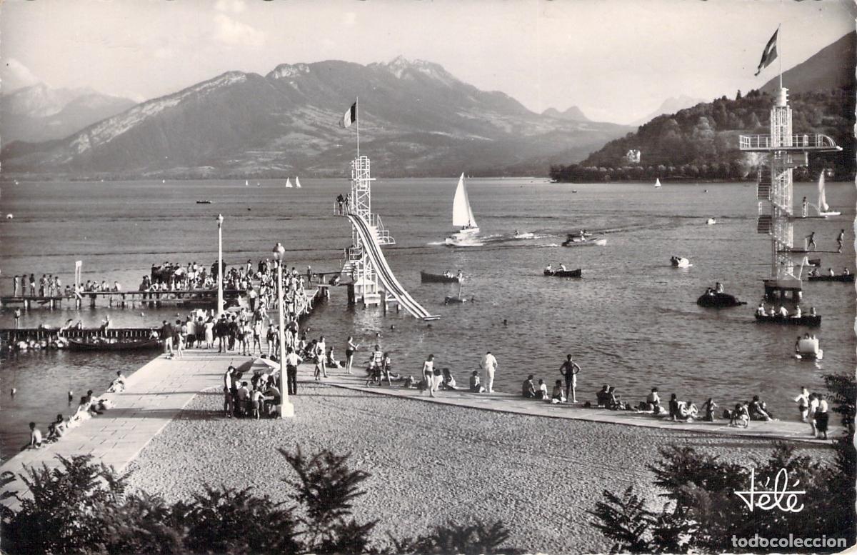 Postales: Postal de la playa del Lago de Annecy en Francia