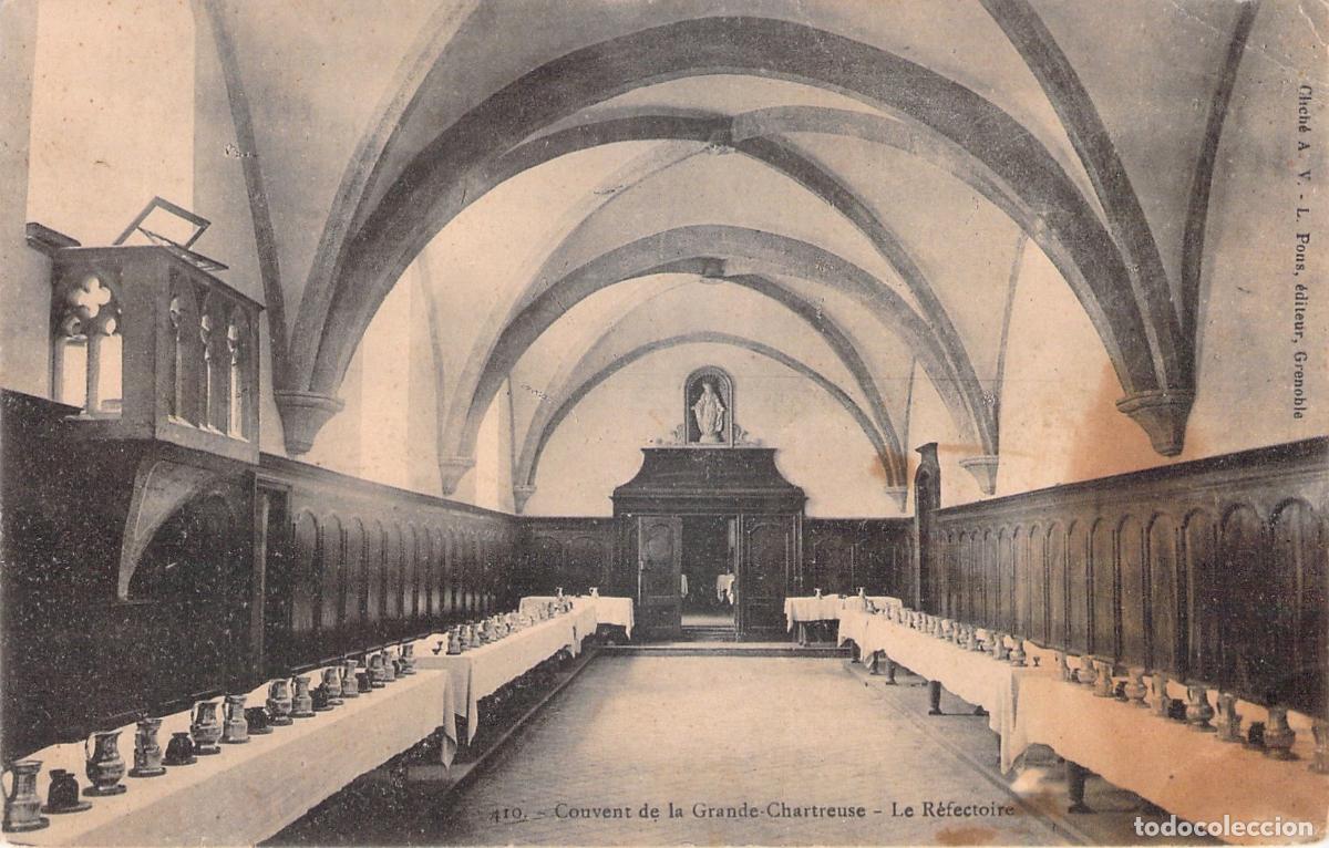 Postales: Postal del Refectorio del Monasterio de la Grande Chartreuse en Francia