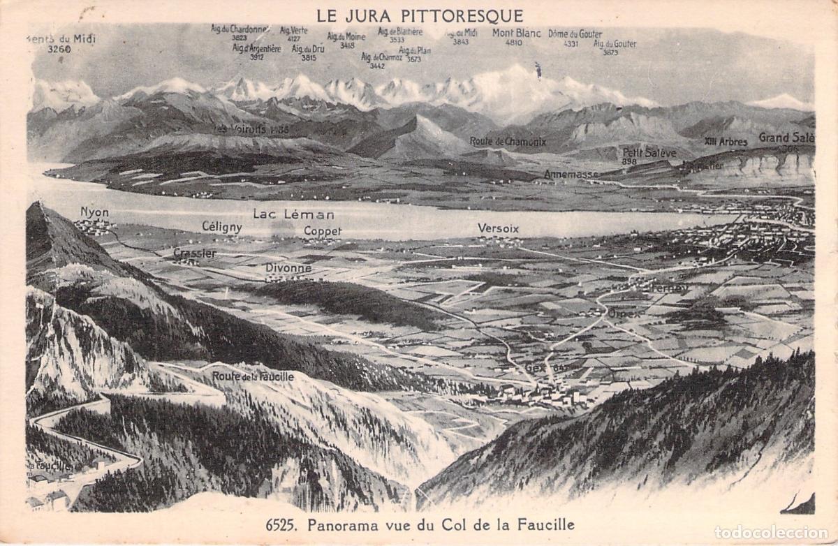 Cartes Postales: Postal Panor&aacute;mica de los Alpes y Lac L&eacute;man desde el Col de la Faucille