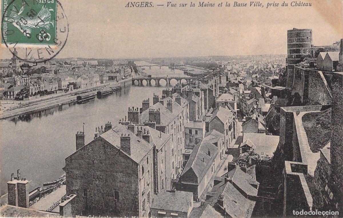 Postales: Postal de Angers vista del r&iacute;o Maine y la Basse Ville desde el Castillo
