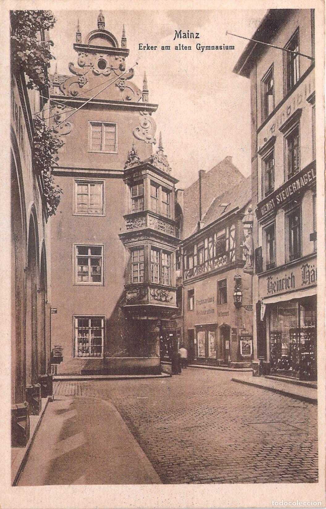 Cartoline: Postal de Mainz con el antiguo Gymnasium y arquitectura hist&oacute;rica