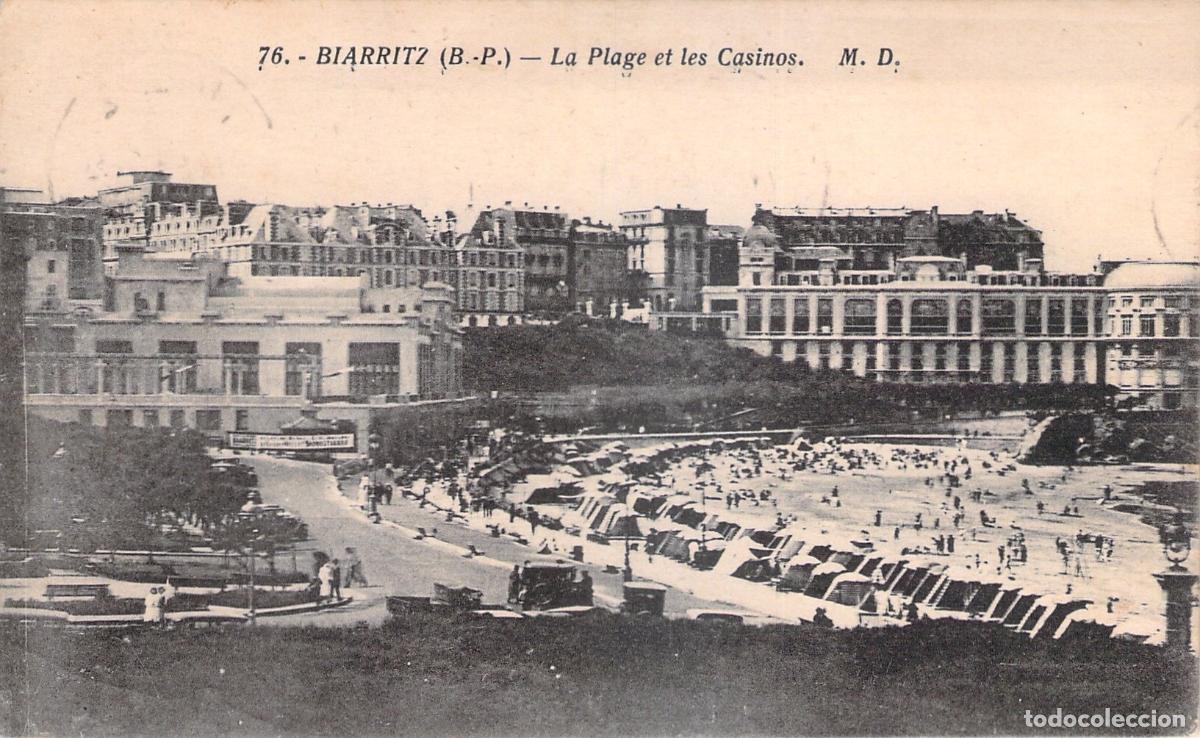 Postais: Postal de la playa y casinos en Biarritz, Francia