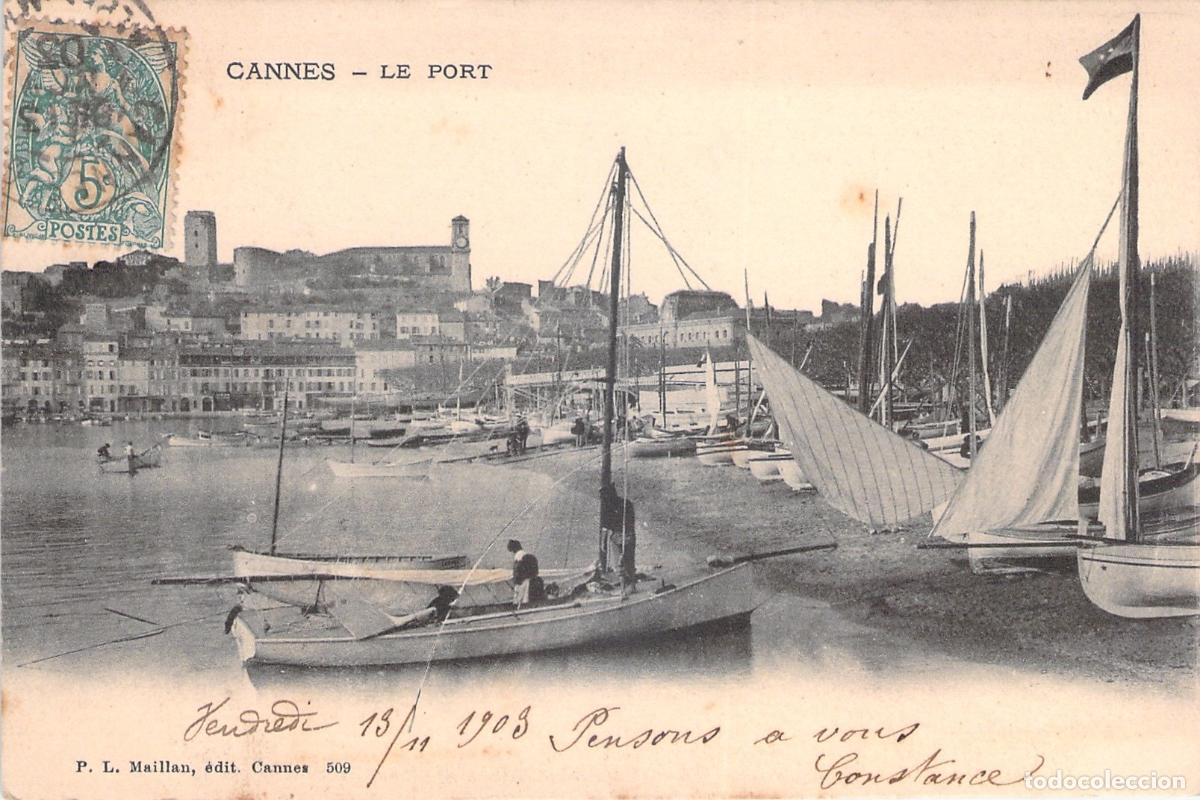 Postales: Postal de Cannes, el puerto y barcos de vela