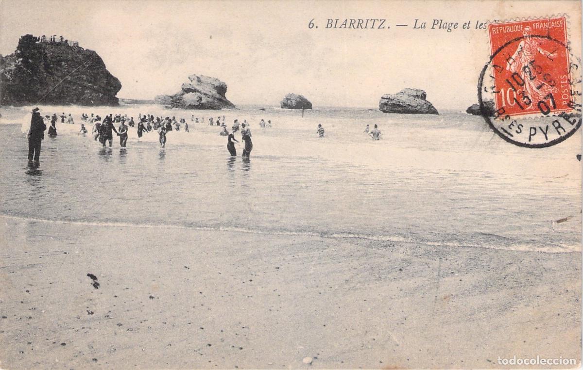 Postales: Postal de la Playa de Biarritz con ba&ntilde;istas