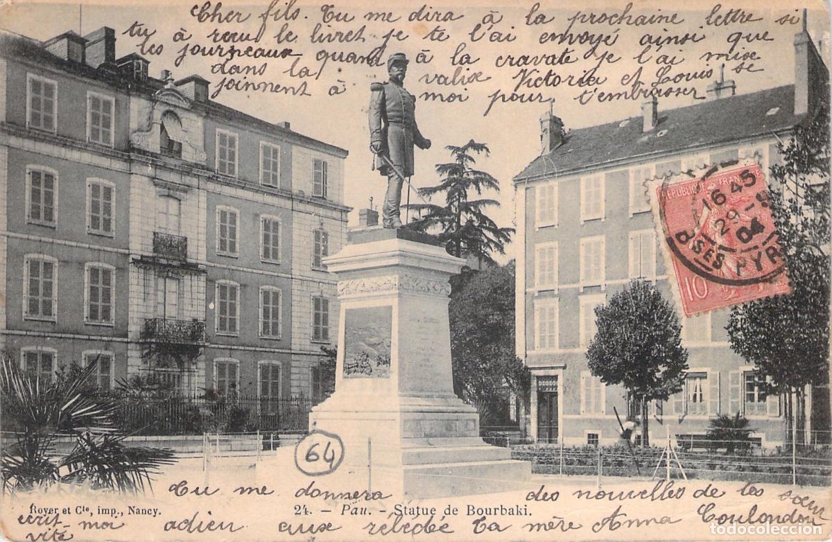 Postales: Postal de la Estatua de Bourbaki en Pau, Francia