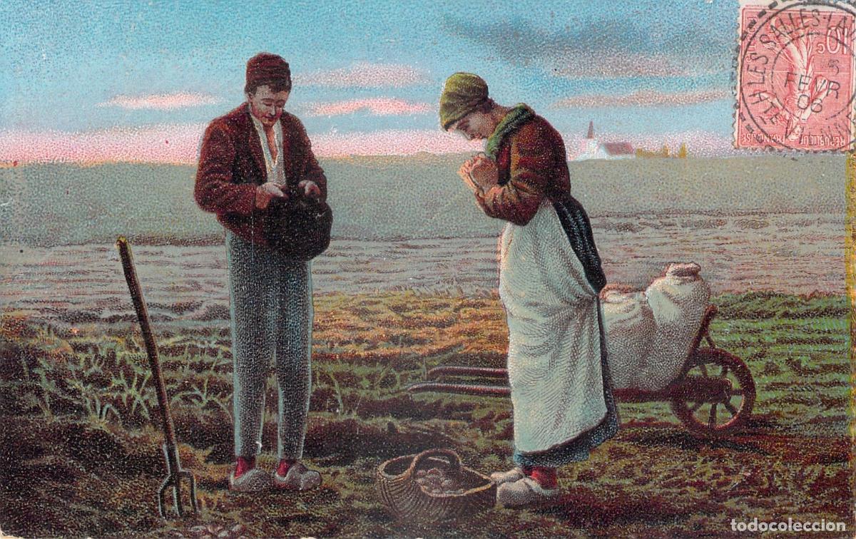 Postcards: Postal de campesinos franceses orando en el campo