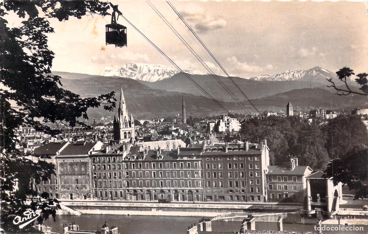 Postais: Postal de Grenoble: Telef&eacute;rico de la Bastilla y los Alpes Franceses