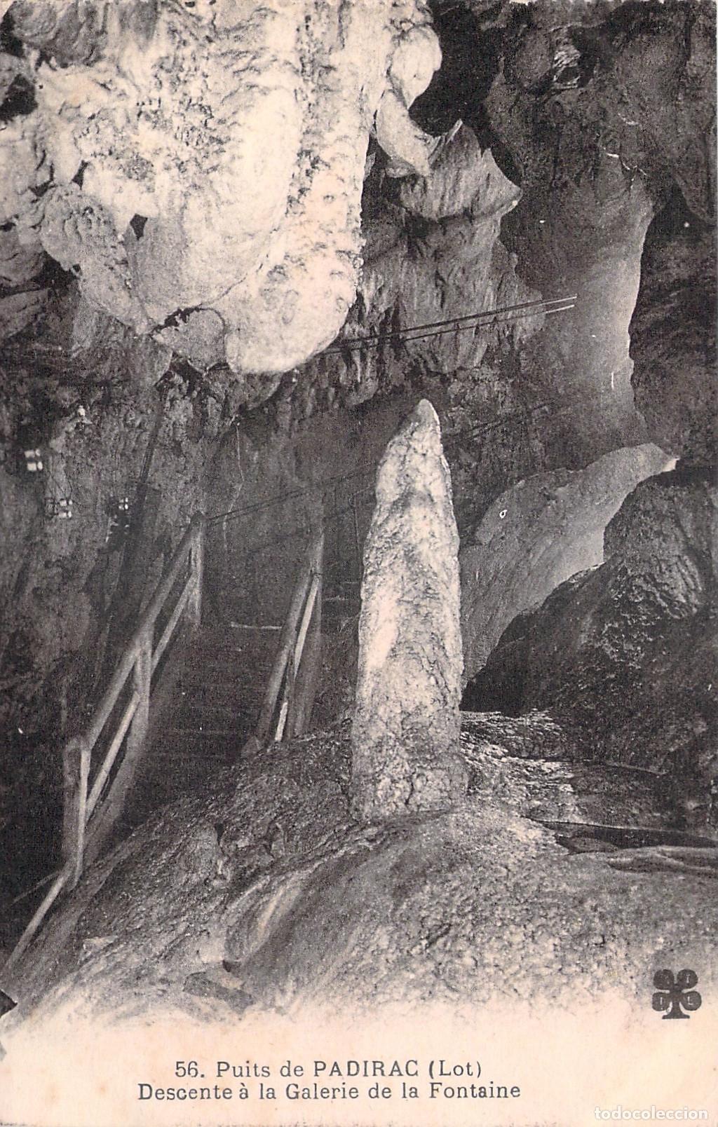 Postais: Postal de la Cueva de Padirac, Descenso a la Galer&iacute;a de la Fontaine, Francia