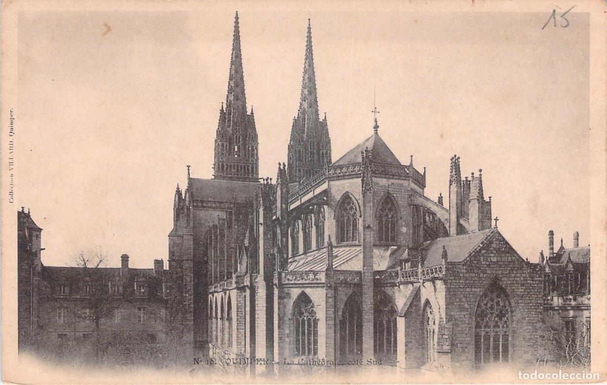 Postais: Postal de la Catedral de Quimper, Fachada Sur, Breta&ntilde;a, Francia