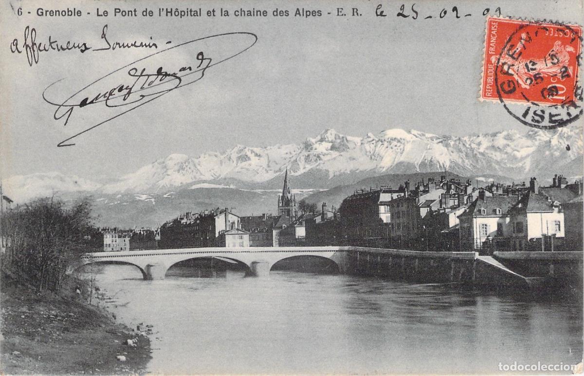 Postkarten: Postal de Grenoble con el Pont de l'Hopital y los Alpes