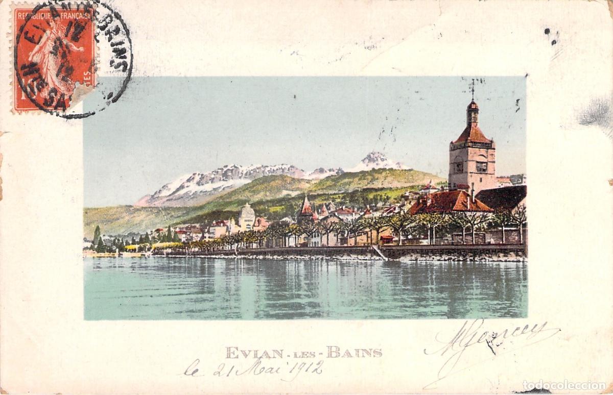 Postcards: Postal de Evian-les-Bains vista del lago y monta&ntilde;a