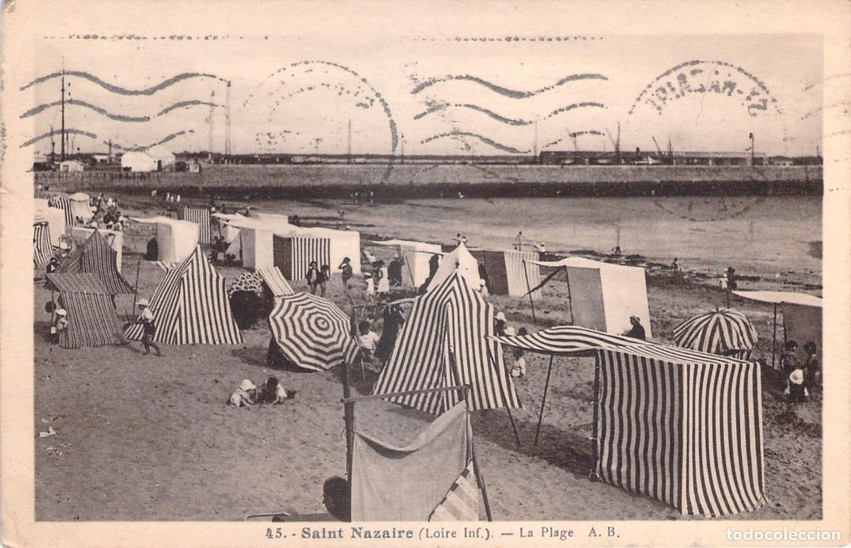 Postales: Postal de la playa de Saint-Nazaire con tiendas de campa&ntilde;a