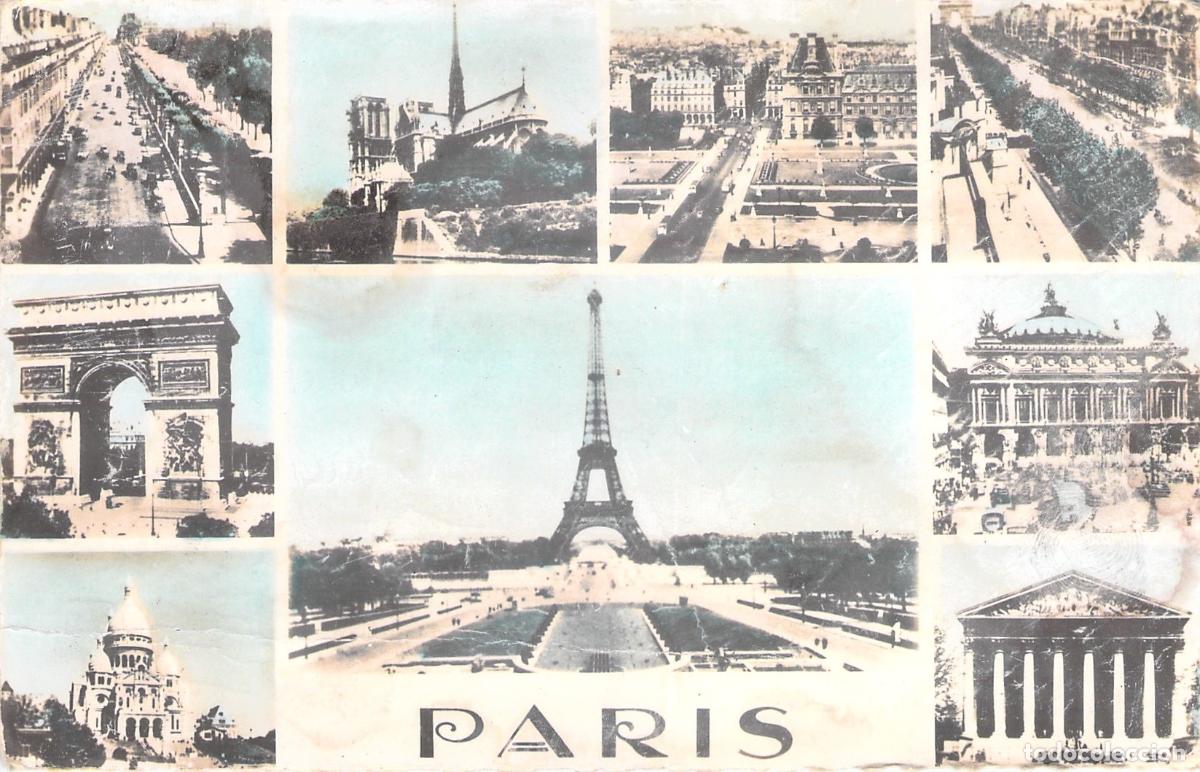 Postales: Postal de Paris con m&uacute;ltiples vistas de monumentos ic&oacute;nicos