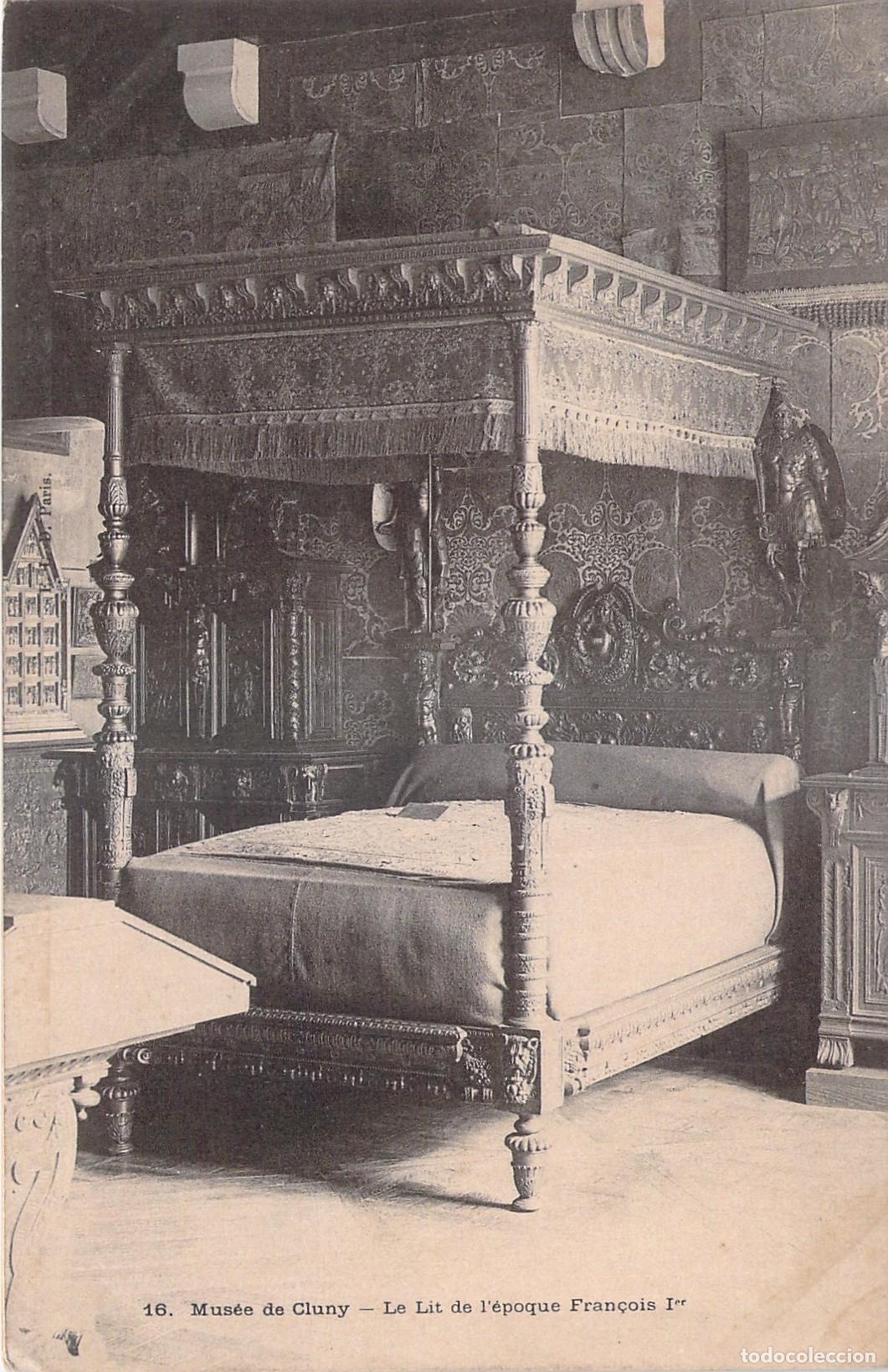 Postais: Postal del Museo de Cluny mostrando la cama del Rey Francisco I
