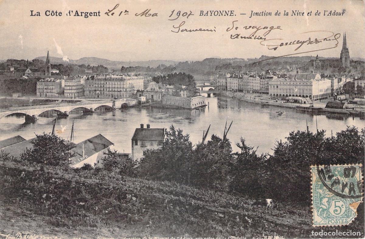 Postkarten: Postal de la confluencia de los r&iacute;os Nive y Adour en Bayonne, Francia