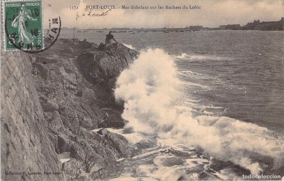 Cartes Postales: Postal de Port-Louis, Olas rompiendo en las rocas del Lohic