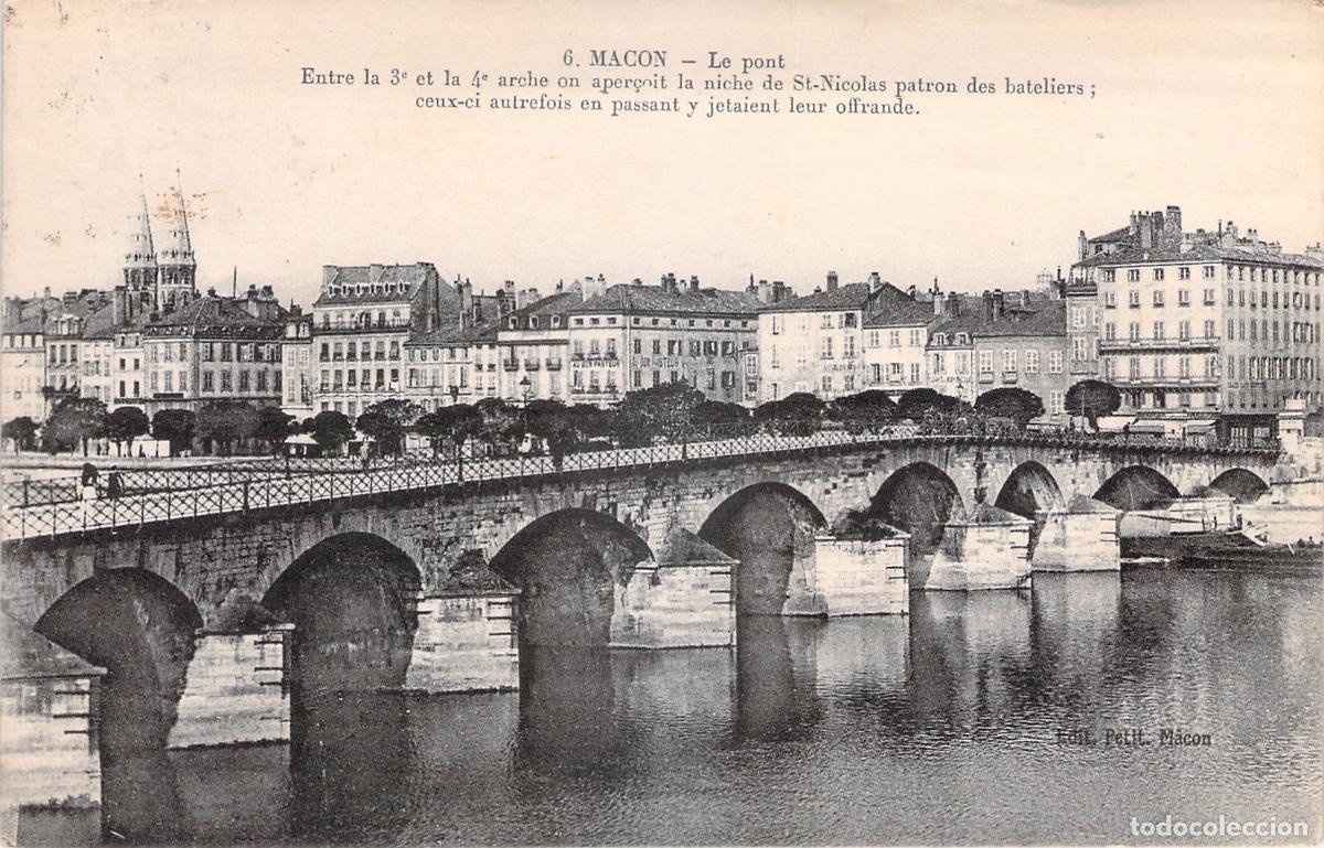 Postales: Postal de Macon Francia con el Puente de Saint-Laurent sobre el r&iacute;o Saona