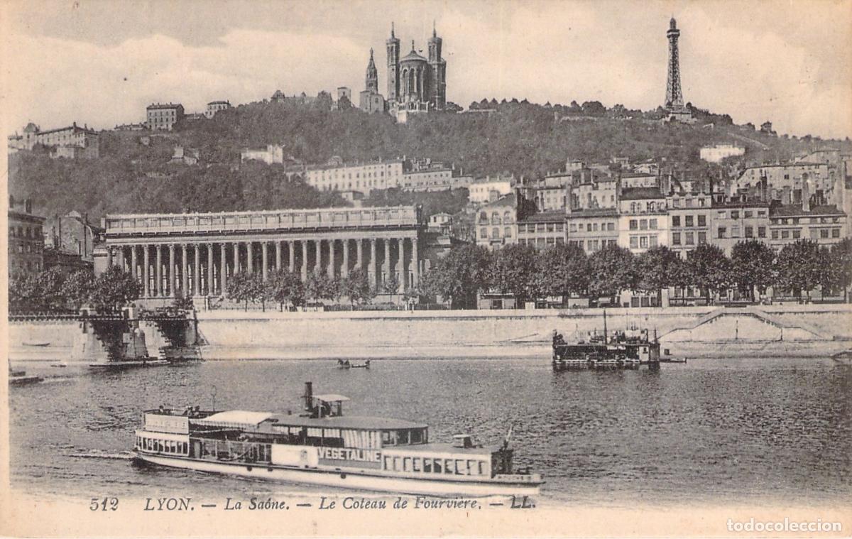 Postales: Postal de Lyon, Vista de la colina de Fourvi&egrave;re y el r&iacute;o Saona en Francia