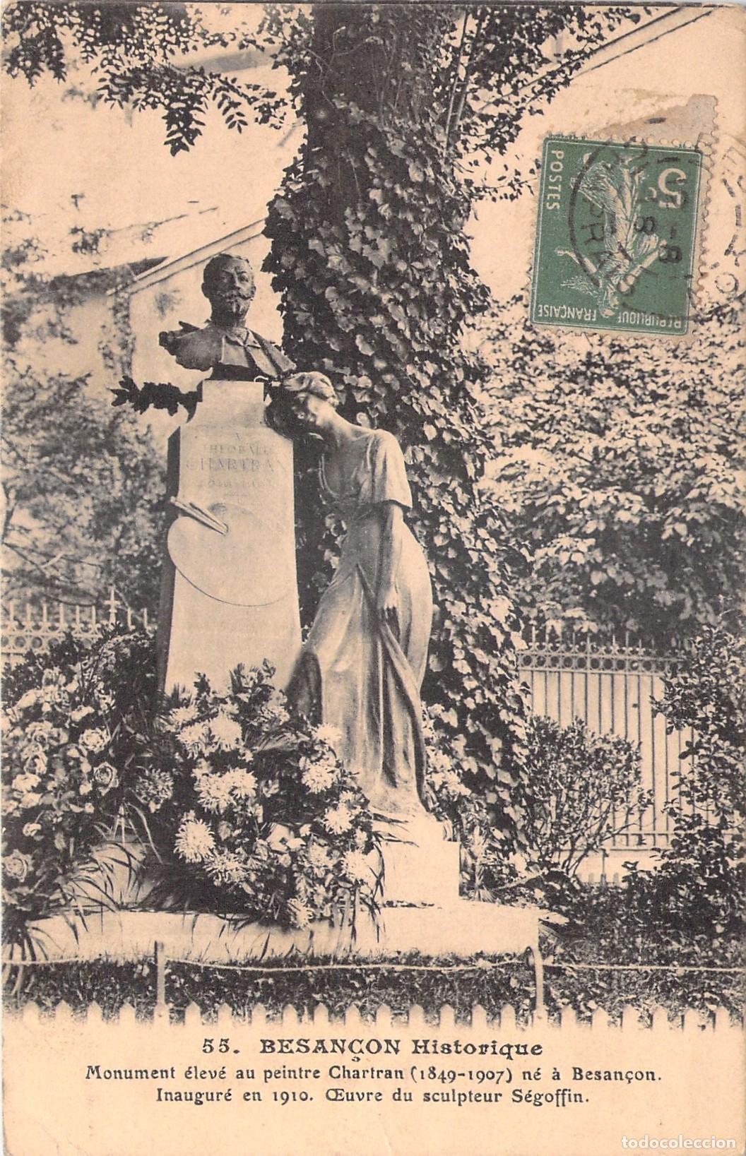 Postkarten: Postal Monumento al pintor Chartran en Besan&ccedil;on Francia
