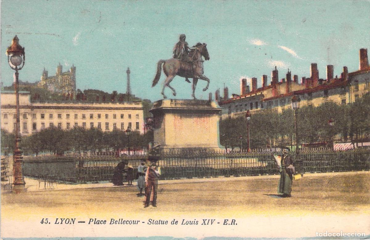 Postkarten: Postal de Lyon Place Bellecour Estatua de Luis XIV Francia