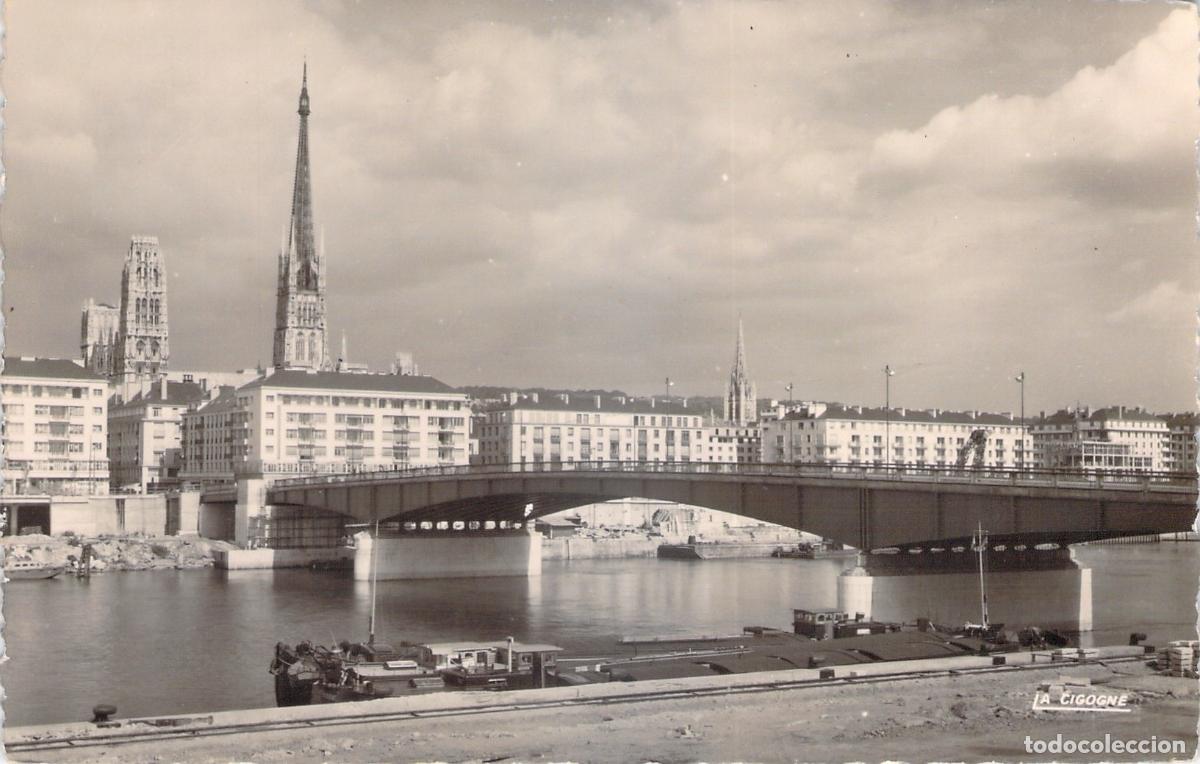 Postkarten: Postal de Rouen: Puente Boieldieu y los muelles sobre el Sena